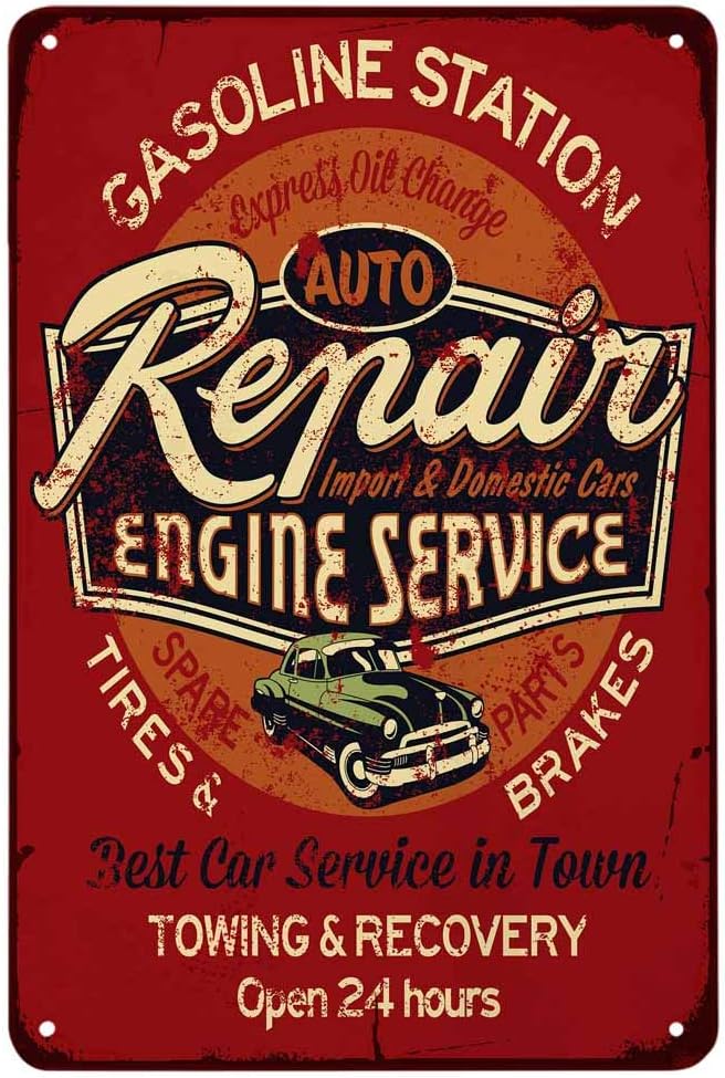 Auto Repair Shop Hours - لافتة معدنية كلاسيكية لخدمة إصلاح السيارات